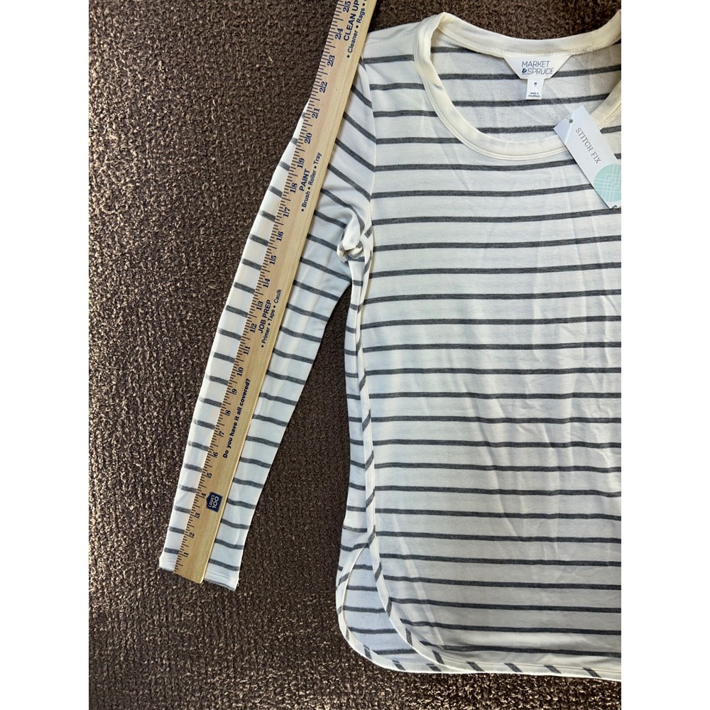 Market & Spruce Zansia Curved Hem Knit Top Off-White Grey Stripe XS WK10069A - Picture 10 of 11